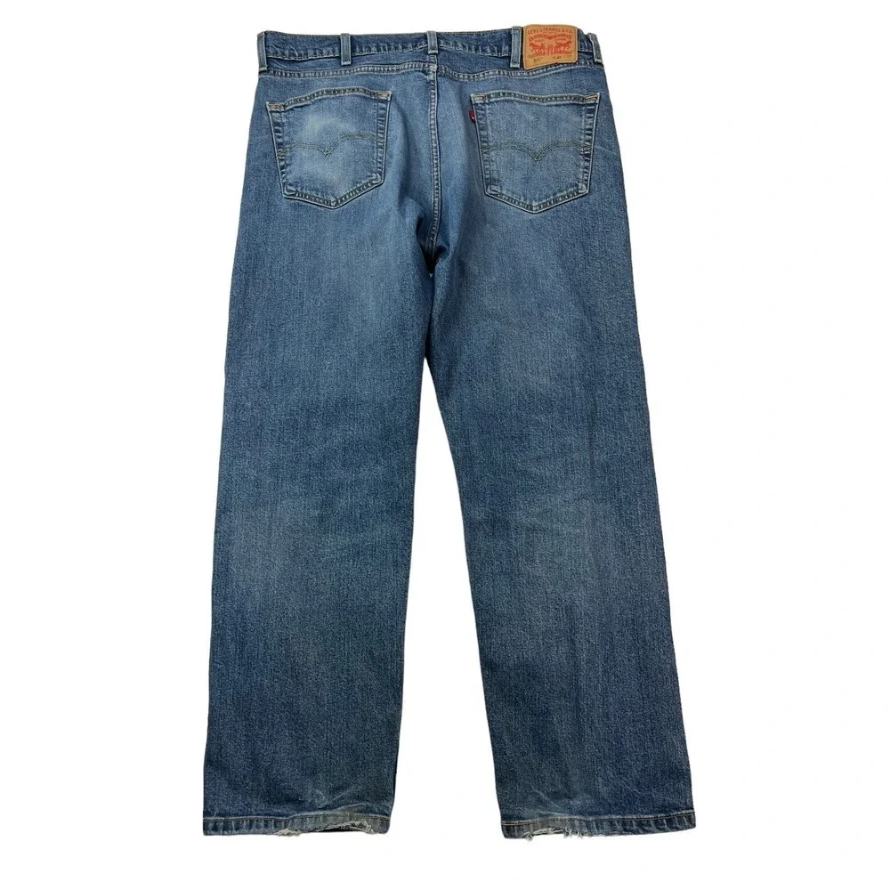 Levi's 505 Mens Tag Size‎ 40x30 Blue Wash Logo High-Rise Distressed Hems Jeans